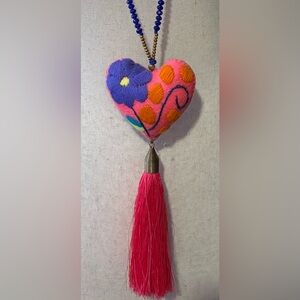 Colorful Heart Pendant Necklace with Tassel